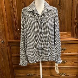 NWT Black white houndstooth blouse top sz 14